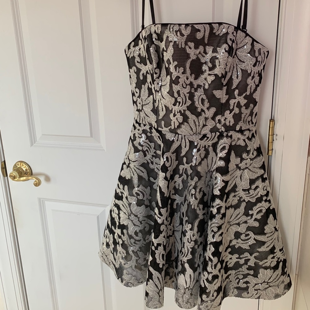 Strapless Black and Silver Lace & Sequin Dress